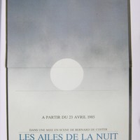 Affiche pour Les ailes de la nuit de Pietro Pizzuti, au Théâtre de L'esprit Frappeur , (Bruxelles) à partir du 23 avril 1985